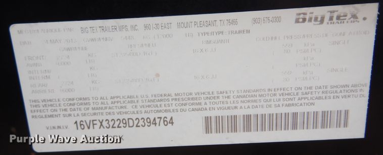 image for item KJ9133 2013 Big Tex  pipe trailer