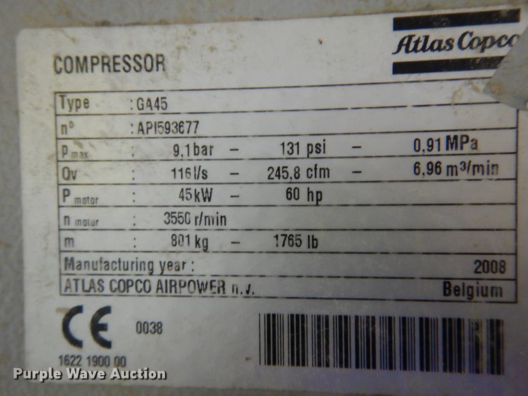 image for item KJ9147 Atlas Copco GA45  air compressor