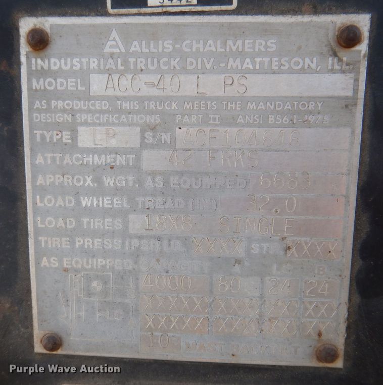 image for item KW9777 Allis Chalmers ACC-40 LPS  forklift