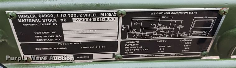 image for item LK9286 US Military  utility trailer