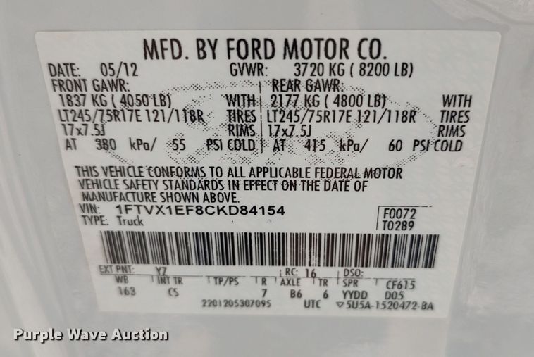 image for item LK9948 2012 Ford F150  SuperCab pickup truck