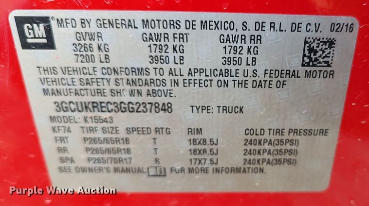 image for item LK9964 2016 Chevrolet Silverado 1500  Crew Cab pickup truck