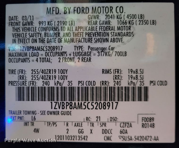 image for item LR9086 2012 Ford Mustang