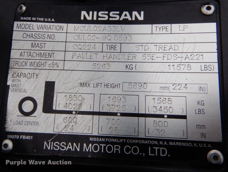image for item LS9907 Nissan MCUL02A33LV  forklift