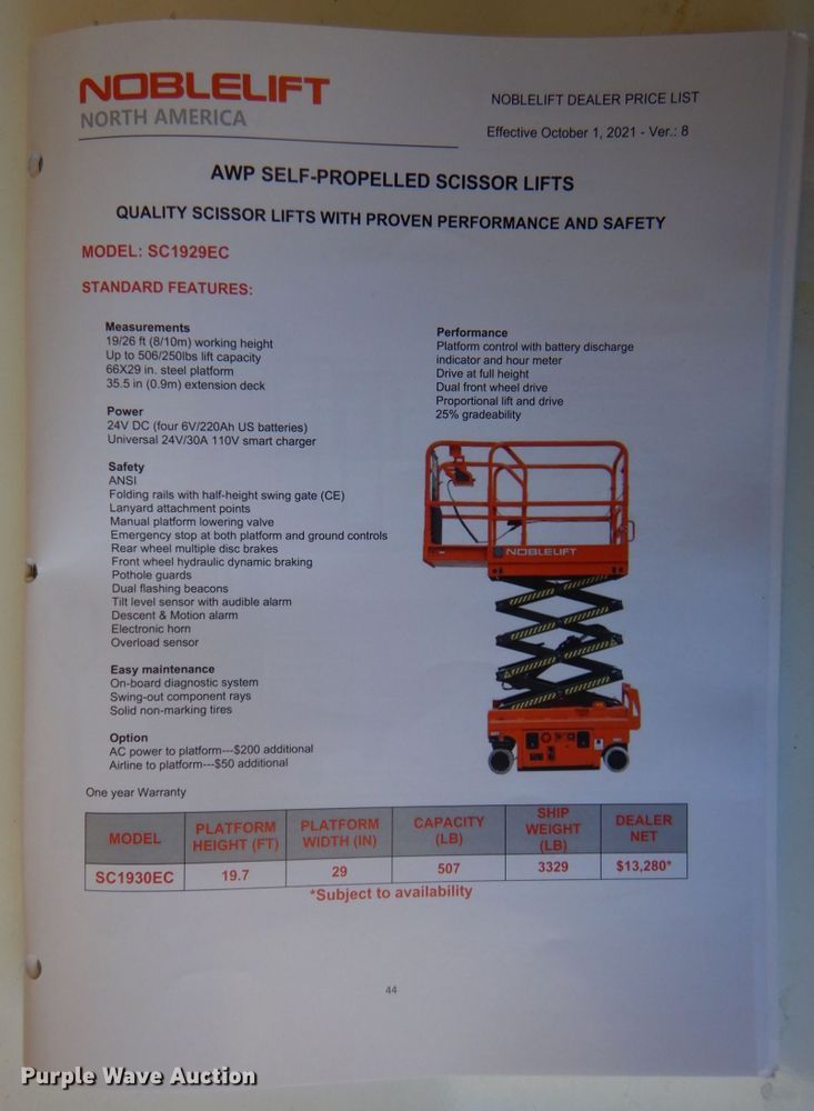 image for item LS9923 2021 Noblelift SC1930E  scissor lift