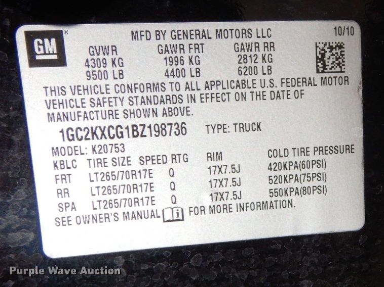 image for item MH9255 2011 Chevrolet Silverado 2500HD LT  Ext. Cab pickup truck