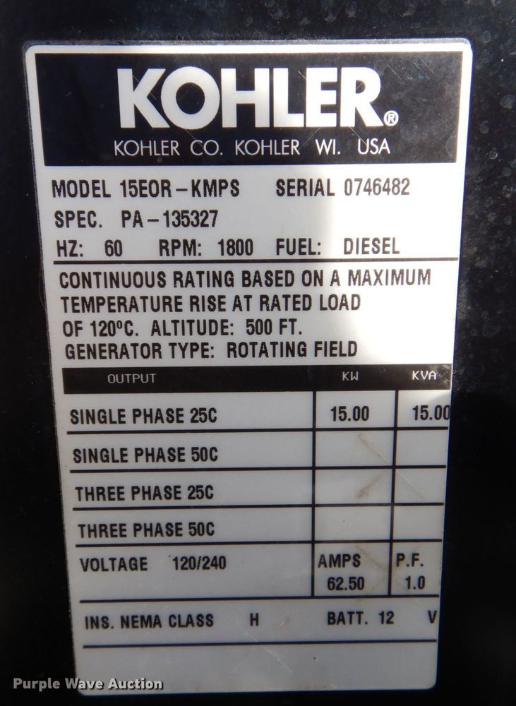 image for item MJ9823 Kohler 15E0R-KMPS  generator
