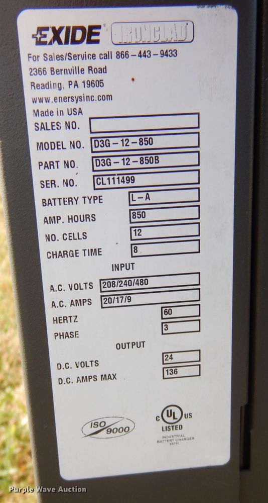 image for item MJ9831 Exide Gold D3G-12-850  forklift battery charger