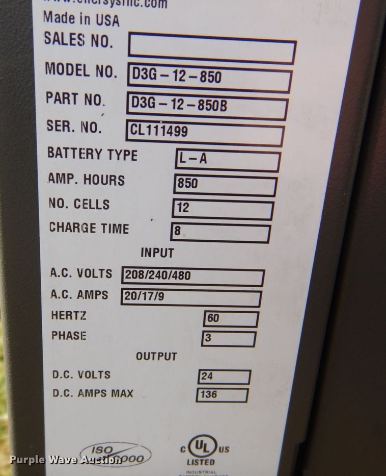 image for item MJ9831 Exide Gold D3G-12-850  forklift battery charger