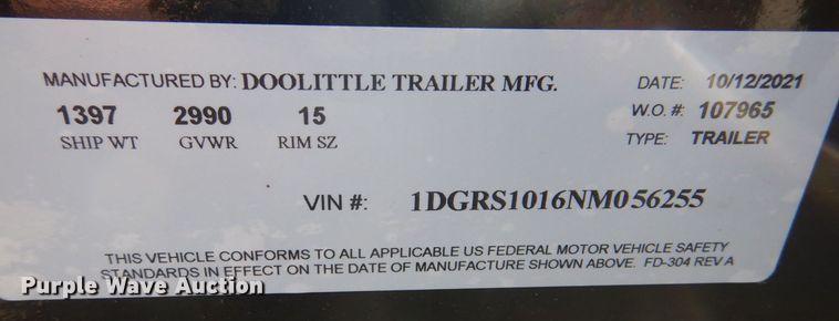 image for item MJ9837 2022 Doolittle 7710  utility trailer
