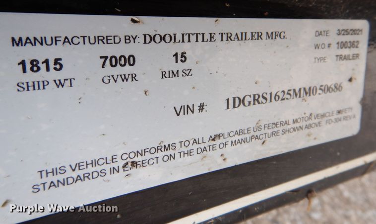image for item MJ9838 2021 Doolittle 7716-SS  utility trailer