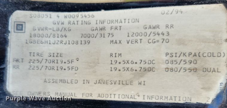 image for item MK9499 1994 Chevrolet Kodiak C6500  flatbed truck