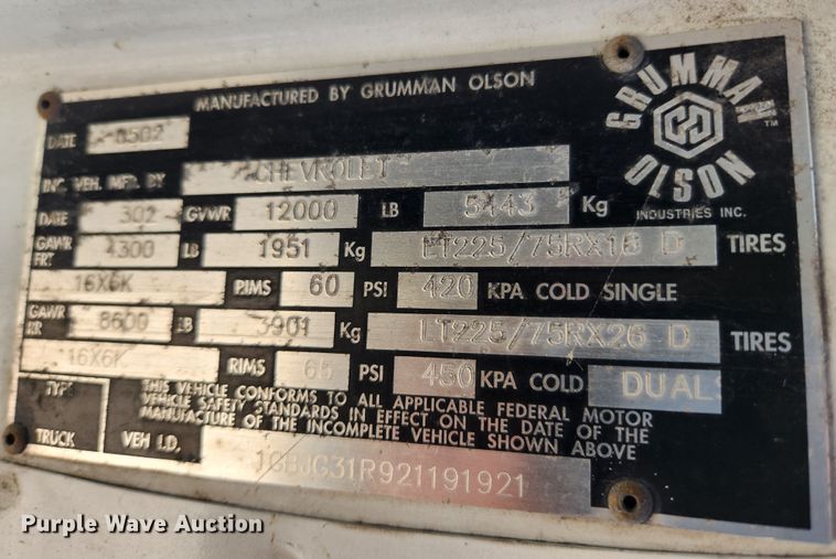 image for item MK9500 2002 Chevrolet Express G3500  box truck