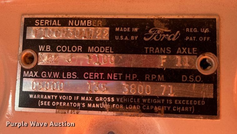 image for item MN9325 1962 Ford F100  pickup truck