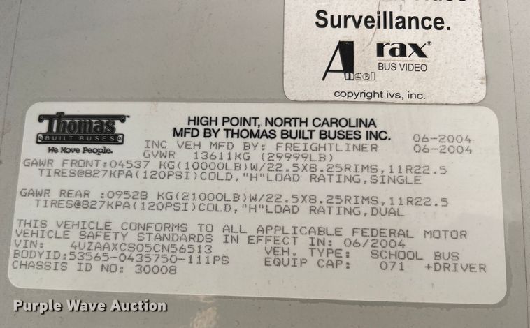 image for item MR9837 2005 Freightliner  school bus