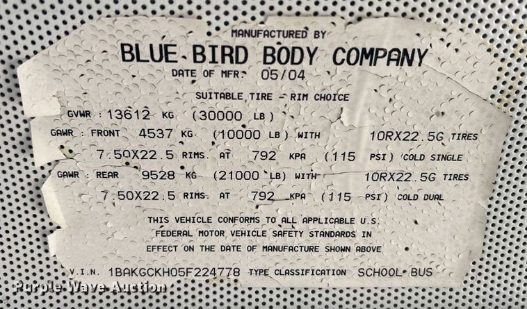 image for item MR9983 2005 Blue Bird Vision  school bus