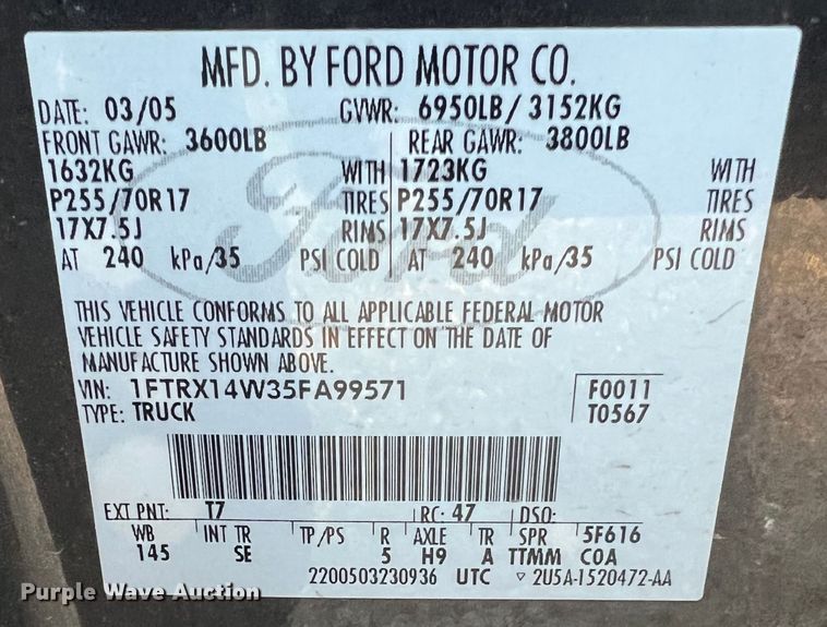 image for item MR9988 2005 Ford F150  SuperCab pickup truck