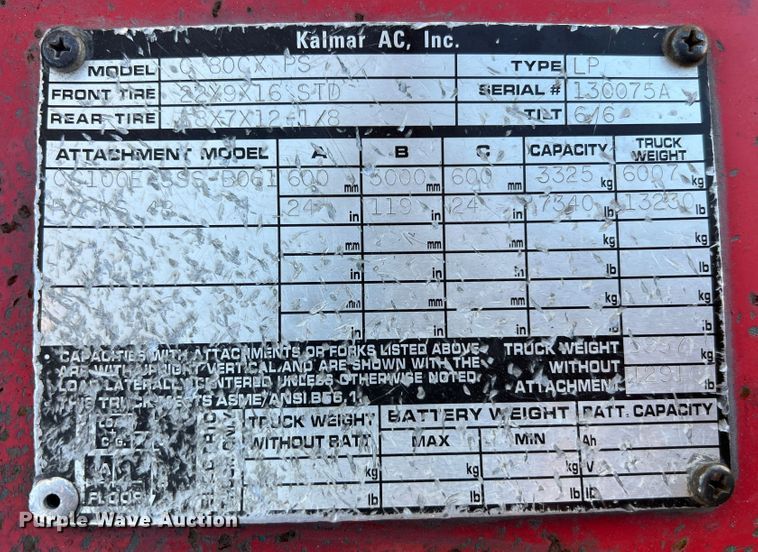 image for item MS9009 Kalmar AC C80CXPS  forklift