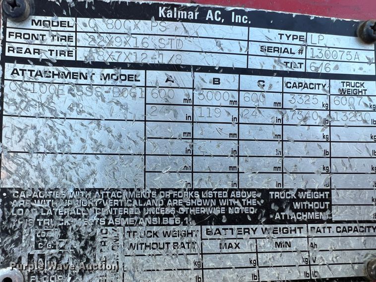 image for item MS9009 Kalmar AC C80CXPS  forklift