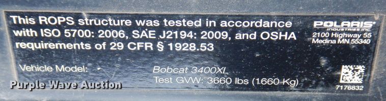 image for item MW9321 2014 Bobcat 3400XL  utility vehicle