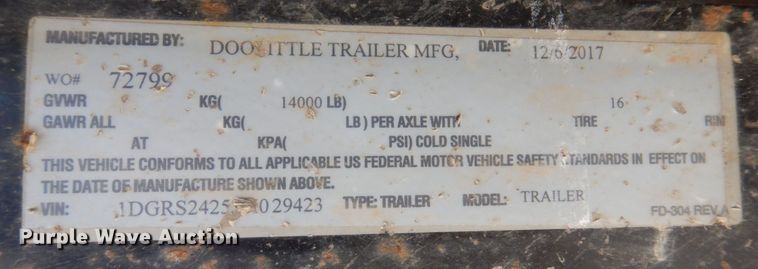 image for item MW9361 2018 Doolittle  tilt deck utility trailer