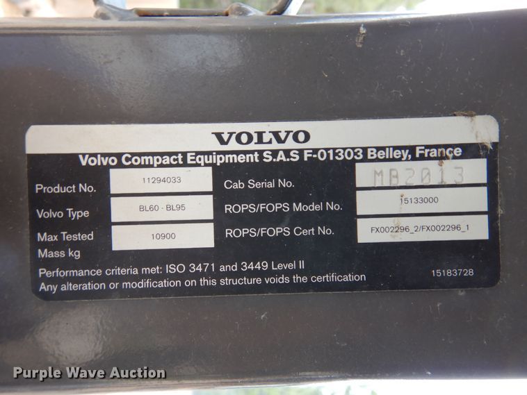 image for item DJ0825 2013 Volvo BL60B  backhoe