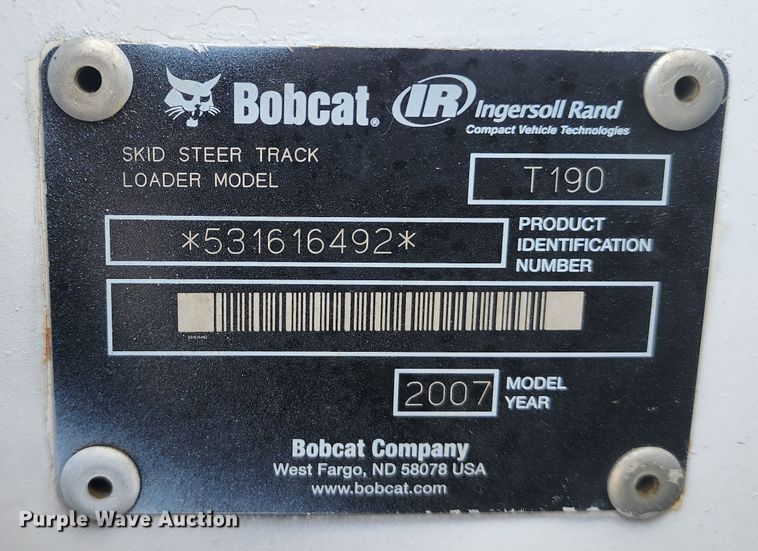 image for item DM4845 2007 Bobcat T190  tracked skid steer loader