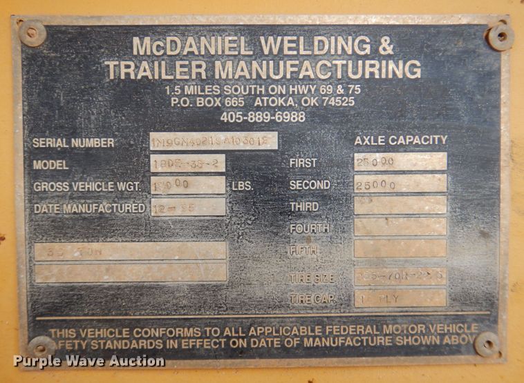 image for item DQ1866 1995 McDaniel 18DE-35-2  equipment trailer