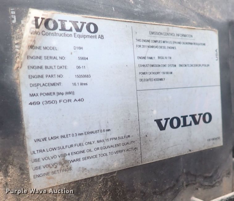 image for item DQ3104 2011 Volvo A40F  haul truck