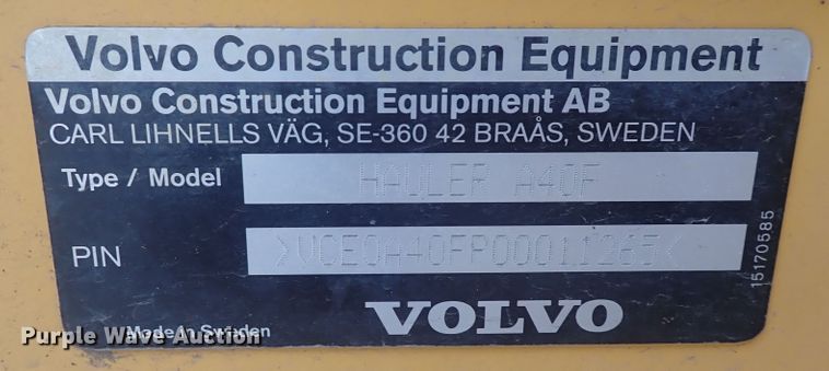 image for item DQ3104 2011 Volvo A40F  haul truck