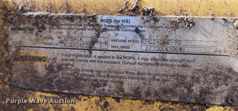 image for item DR3350 2013 Komatsu PC240LC-10  excavator
