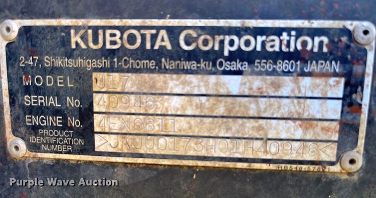 image for item DR7292 2014 Kubota U17  mini excavator