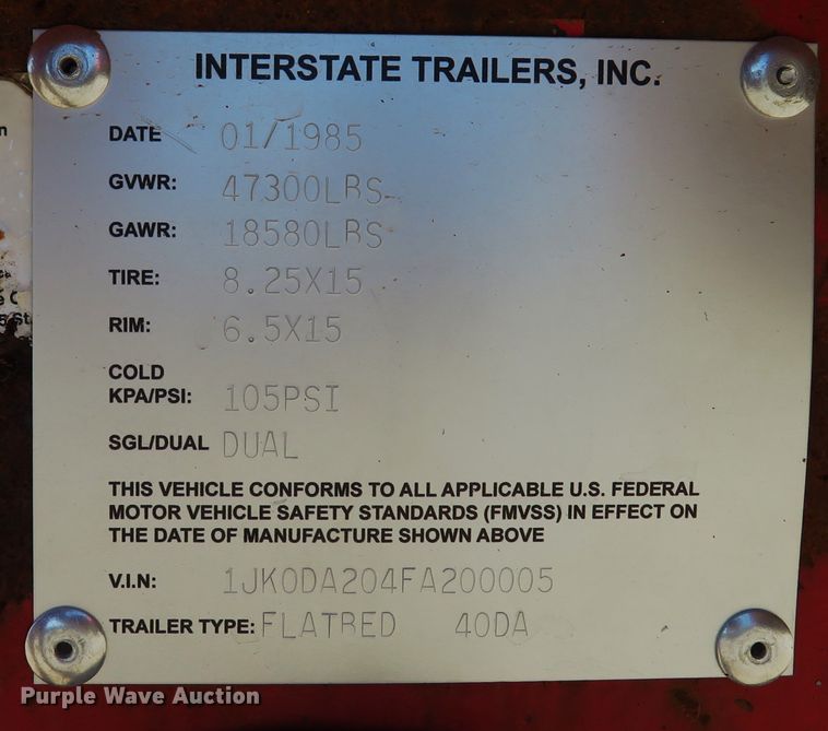 image for item FB9824 1985 Interstate 40DA  equipment trailer