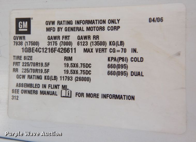 image for item JK9003 2006 Chevrolet C4500 Kodiak  flatbed truck