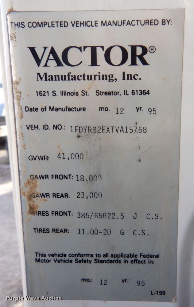 image for item JL9853 1996 Ford LN8000  sewer jetter truck