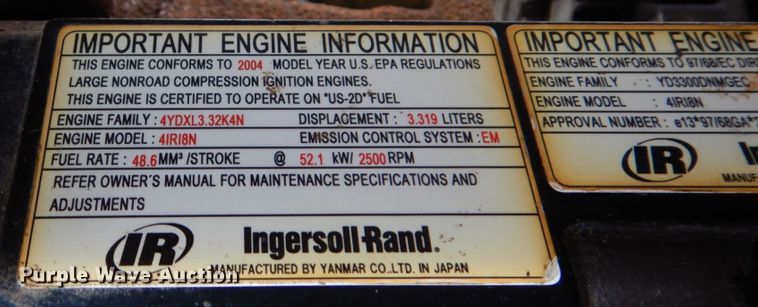 image for item JL9858 2004 Ingersoll Rand P185WR  air compressor