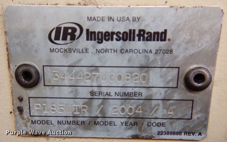 image for item JL9858 2004 Ingersoll Rand P185WR  air compressor