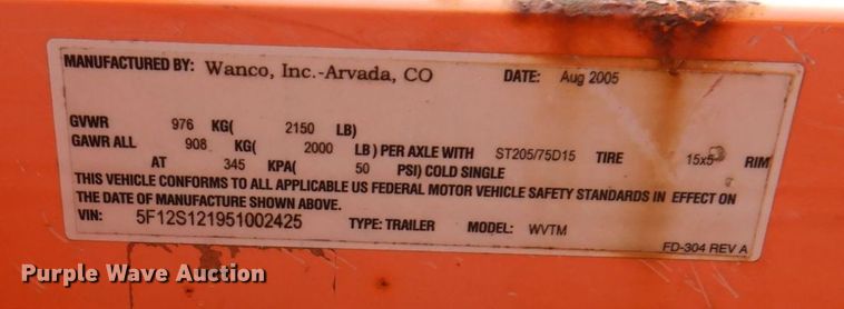 image for item JL9860 2005 Wanco WVTM  message board trailer