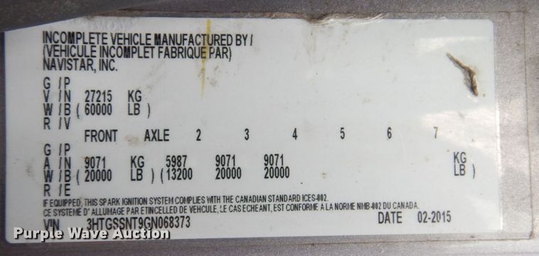 image for item JL9862 2016 International 7600  vacuum truck