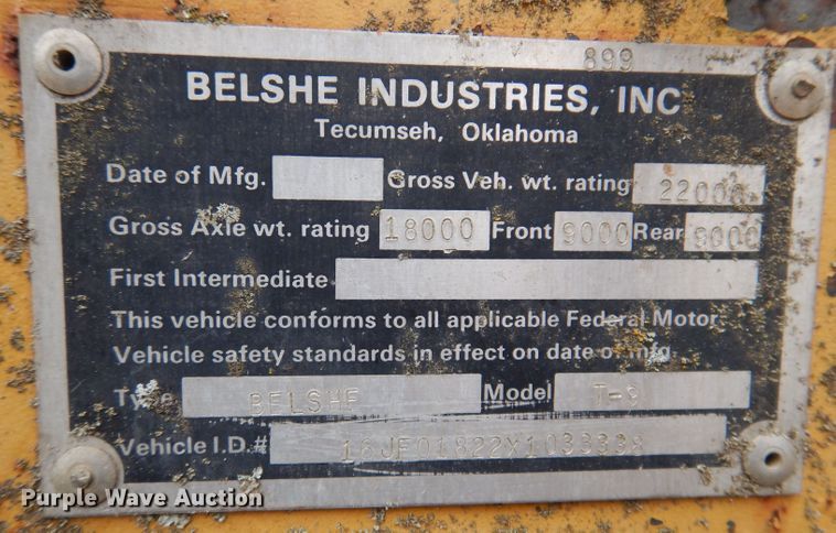 image for item KW9387 1999 Belshe T9  equipment trailer