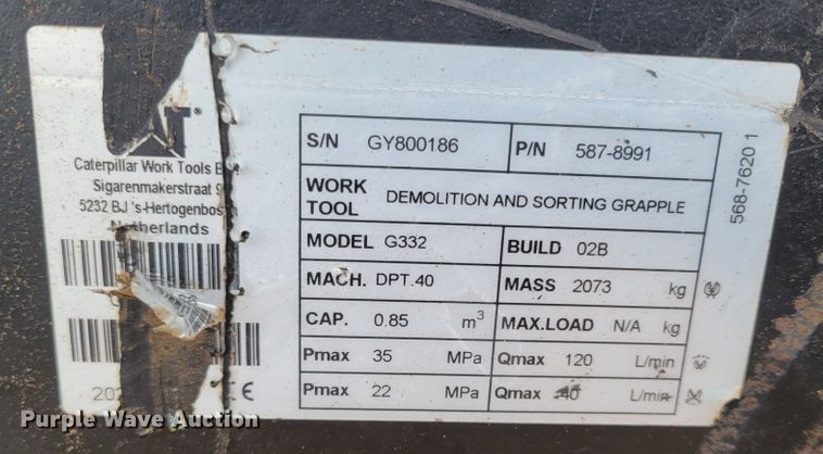 image for item LG9315 2021 Caterpillar G332  86" W grapple