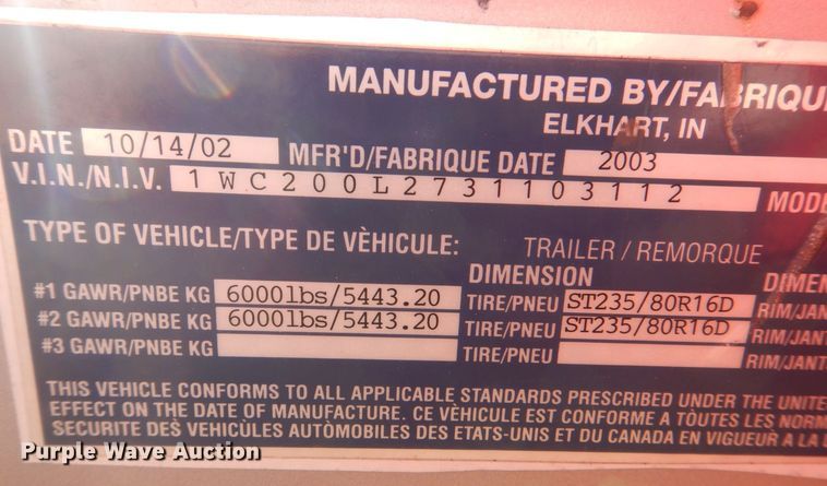 image for item MJ9822 2003 Wells Cargo EW2425  decontamination trailer