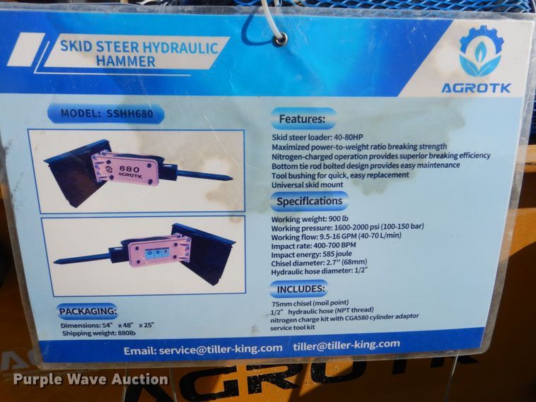 image for item MJ9828 2022 Agrotk SSHH680  skid steer breaker