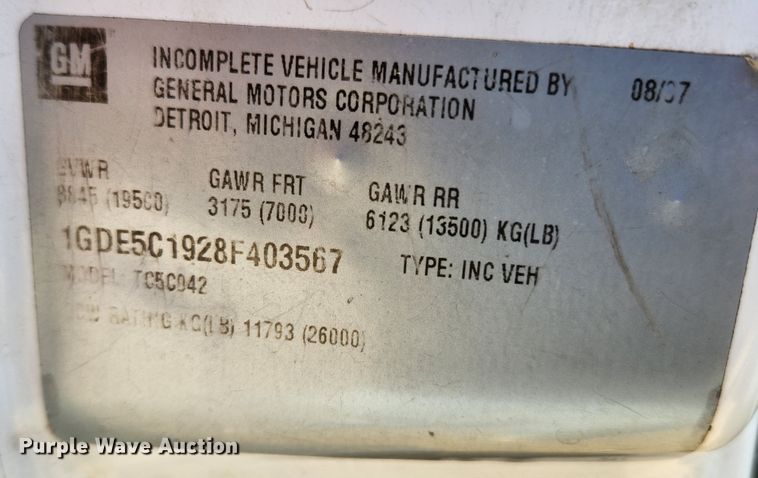 image for item MK9453 2008 GMC C5500  utility / service truck