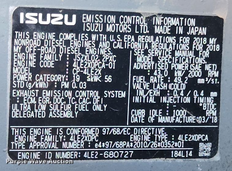 image for item MK9472 2018 Link Belt 80X3 mini excavator