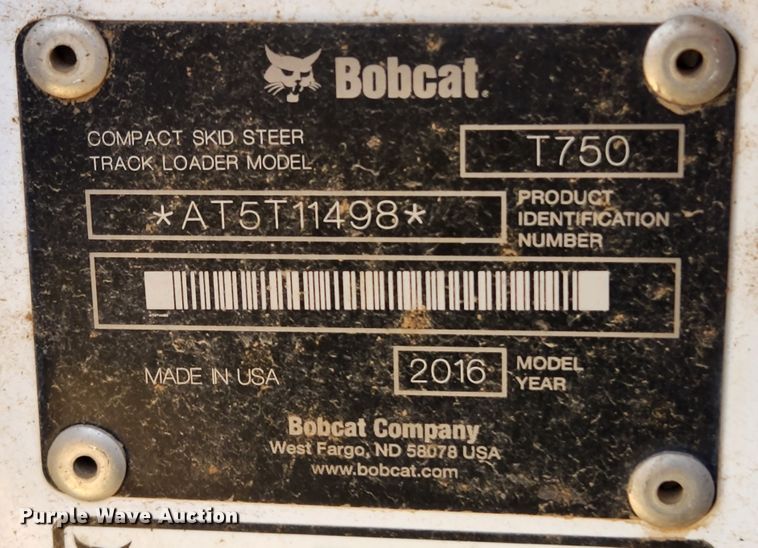 image for item MK9493 2016 Bobcat T750  tracked skid steer loader