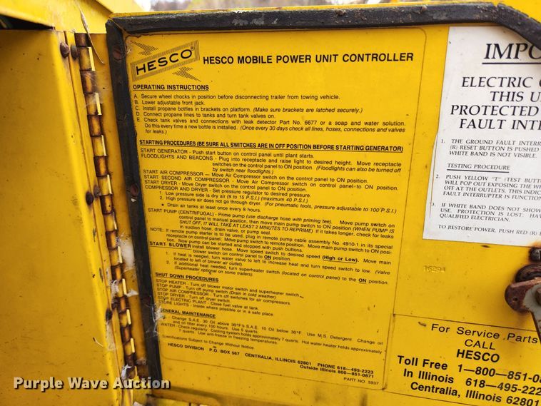 image for item MK9523 Hesco Mobile Power 1500 10H AF  air compressor