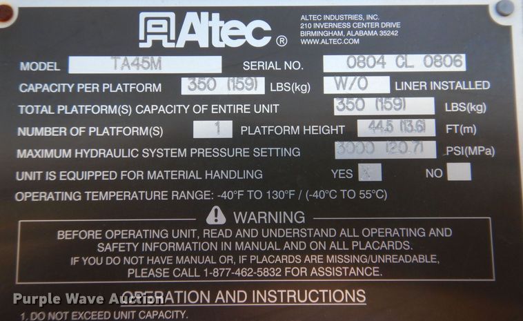 image for item MW9359 Altec  bucket truck bed