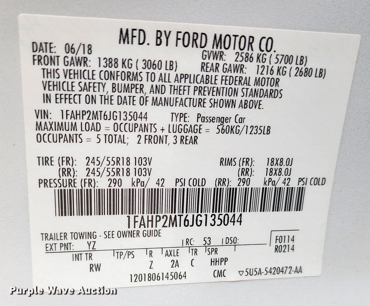 image for item DM4874 2018 Ford Taurus Police Interceptor