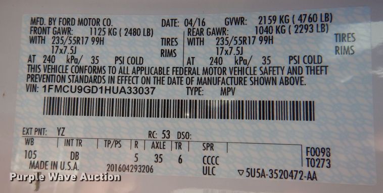 image for item DP0411 2017 Ford Escape SE  SUV